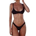 SherryDC Women's Solid Scoop Neck Push Up Padded Brazilian Thong Bikini Swimsuit Bathing Suit