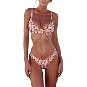 SherryDC Women's Solid Scoop Neck Push Up Padded Brazilian Thong Bikini Swimsuit Bathing Suit