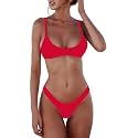 SherryDC Women's Solid Scoop Neck Push Up Padded Brazilian Thong Bikini Swimsuit Bathing Suit
