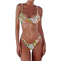 SherryDC Women's Solid Scoop Neck Push Up Padded Brazilian Thong Bikini Swimsuit Bathing Suit