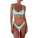SherryDC Women's Solid Scoop Neck Push Up Padded Brazilian Thong Bikini Swimsuit Bathing Suit