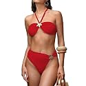 SherryDC Women's Solid Scoop Neck Push Up Padded Brazilian Thong Bikini Swimsuit Bathing Suit