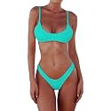 SherryDC Women's Solid Scoop Neck Push Up Padded Brazilian Thong Bikini Swimsuit Bathing Suit