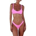 SherryDC Women's Solid Scoop Neck Push Up Padded Brazilian Thong Bikini Swimsuit Bathing Suit
