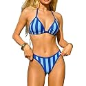 SherryDC Women's Solid Scoop Neck Push Up Padded Brazilian Thong Bikini Swimsuit Bathing Suit