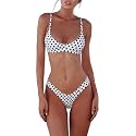 SherryDC Women's Solid Scoop Neck Push Up Padded Brazilian Thong Bikini Swimsuit Bathing Suit