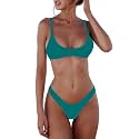 SherryDC Women's Solid Scoop Neck Push Up Padded Brazilian Thong Bikini Swimsuit Bathing Suit
