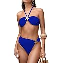 SherryDC Women's Solid Scoop Neck Push Up Padded Brazilian Thong Bikini Swimsuit Bathing Suit
