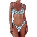 SherryDC Women's Solid Scoop Neck Push Up Padded Brazilian Thong Bikini Swimsuit Bathing Suit