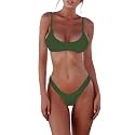 SherryDC Women's Solid Scoop Neck Push Up Padded Brazilian Thong Bikini Swimsuit Bathing Suit