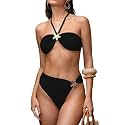 SherryDC Women's Solid Scoop Neck Push Up Padded Brazilian Thong Bikini Swimsuit Bathing Suit