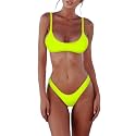 SherryDC Women's Solid Scoop Neck Push Up Padded Brazilian Thong Bikini Swimsuit Bathing Suit