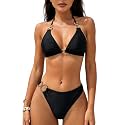 SherryDC Women's Solid Scoop Neck Push Up Padded Brazilian Thong Bikini Swimsuit Bathing Suit