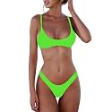SherryDC Women's Solid Scoop Neck Push Up Padded Brazilian Thong Bikini Swimsuit Bathing Suit