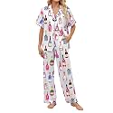 SHESHOW Satin Pajamas for Women Set Button Down Sleepwear Print Pjs Set 2 Piece Short Sleeve Long Loungewear Size XS-XXL