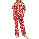 SHESHOW Satin Christmas Pajamas for Women Short Sleeve Wied Leg Pants Cute Reindeer Christmas Pajamas Sets Red L
