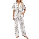 SHESHOW Satin Pajamas for Women Set Button Down Sleepwear Print Pjs Set 2 Piece Short Sleeve Long Loungewear Size XS-XXL