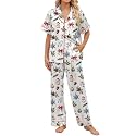 SHESHOW Womens Christmas Pajama Sets Short Sleeve Long Pants Satin Christmas Pajamas for Women Set S