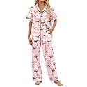 SHESHOW Satin Pajamas for Women Set Button Down Sleepwear Print Pjs Set 2 Piece Short Sleeve Long Loungewear Size XS-XXL