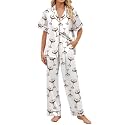 SHESHOW Satin Pajamas for Women Set Button Down Sleepwear Print Pjs Set 2 Piece Short Sleeve Long Loungewear Size XS-XXL