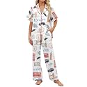 SHESHOW Satin Pajamas for Women Set Button Down Sleepwear Print Pjs Set 2 Piece Short Sleeve Long Loungewear Size XS-XXL