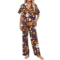 SHESHOW Halloween Pajamas Women Satin Short Sleeve Long Pants 2 Piece Sets Funny Ghost Halloween Pajams Women S