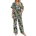 SHESHOW Pajamas for Women Short Sleeve Button Down Pjs Sets Safari Animal Pajamas Sets 2 Piece Satin Pajamas for Women Navy Size XL