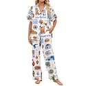 SHESHOW Satin Pajamas for Women Set Button Down Sleepwear Print Pjs Set 2 Piece Short Sleeve Long Loungewear Size XS-XXL