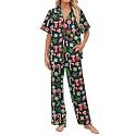 SHESHOW Satin Pajamas for Women Set Button Down Sleepwear Print Pjs Set 2 Piece Short Sleeve Long Loungewear Size XS-XXL