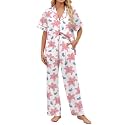 SHESHOW Satin Pajamas for Women Set Button Down Sleepwear Print Pjs Set 2 Piece Short Sleeve Long Loungewear Size XS-XXL