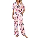 SHESHOW Satin Pajamas for Women Set Button Down Sleepwear Print Pjs Set 2 Piece Short Sleeve Long Loungewear Size XS-XXL