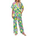 SHESHOW Lemon Pajamas for Women 2 Piece Pjs Short Sleeve Tops and Long Pants Satin Pjs Sets for Women XL