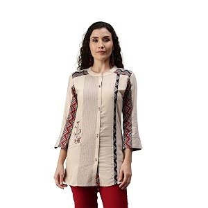 SheWill Cotton Blend Stripe Print Embroidered A-Line