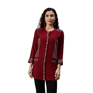 SheWill Cotton Blend Stripe Print Embroidered A-Line