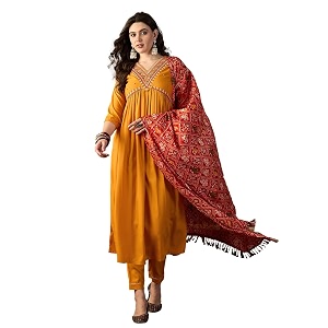 SheWill Womens Mustard American Crepe Zari Sequence