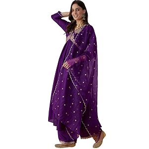 SheWill Womens Vichitra Zari Sequence Embroidery Alia