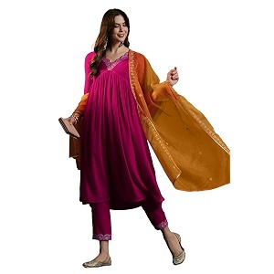 SheWill Womens Zari Sequence Embroiderd Velvet Kurta