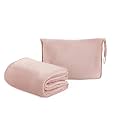 ShezPretty Premium 2in1 Soft Travel Blanket Pillow with Airline Hand Luggage Sleeve and Backpack Clip Airplane (Light Pink)