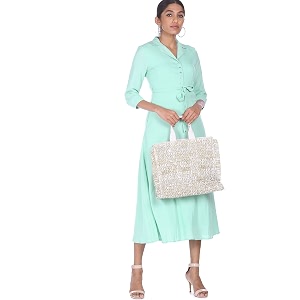 SHFFL Polyester Women Turquoise Notch Lapel Collar