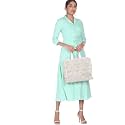 SHFFL Polyester Women Turquoise Notch Lapel Collar
