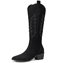 SHIBEVER Suede Knee High Cowboy Boots for Women Comfortable Tall Cowgirl Boots Zipper Low Heel Fall Winter Western Booties