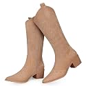 SHIBEVER Suede Knee High Cowboy Boots for Women Comfortable Tall Cowgirl Boots Zipper Low Heel Fall Winter Western Booties