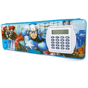 multipurpose magnetic pencil box with calculator for girls amp boys for school birthday gift cartoon printed pencil case for kids blue - plastic