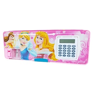 multipurpose magnetic pencil box with calculator amp dual sharpener for girls amp boys for school  big size cartoon printed pencil case for kids princess pink