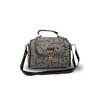 womens cotton printed vegan leather satchel  medium top handle handbag with lock closure  spacious crossbody sling bag  elegant ladies purse  gift for teenagers