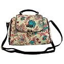 Women’s Cotton Printed Vegan Leather Satchel | Medium Top Handle Handbag with Lock Closure | Spacious Crossbody Sling Bag | Elegant Ladies Purse | Gift for Teenagers