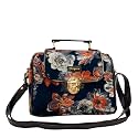 Women’s Cotton Printed Vegan Leather Satchel | Medium Top Handle Handbag with Lock Closure | Spacious Crossbody Sling Bag | Elegant Ladies Purse | Gift for Teenagers