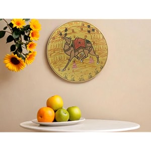 shilpam handcrafted traditional pichwai artwork camel painted round shape wooden wall hanging plate for decorative home office cafe restraunt 10 inches