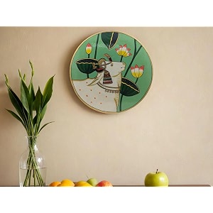 shilpam handcrafted traditional pichwai artwork cow painted round shape wooden wall hanging plate for decorative home office cafe restraunt - design 2 10 inches