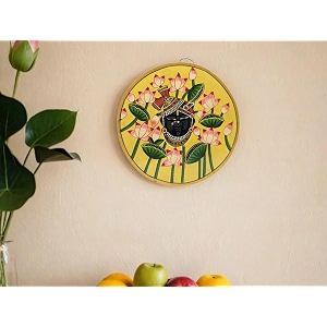 shilpam handcrafted traditional pichwai artwork krishna ji floral painted round shape wooden wall hanging plate for decorative home office cafe restraunt 6 inches
